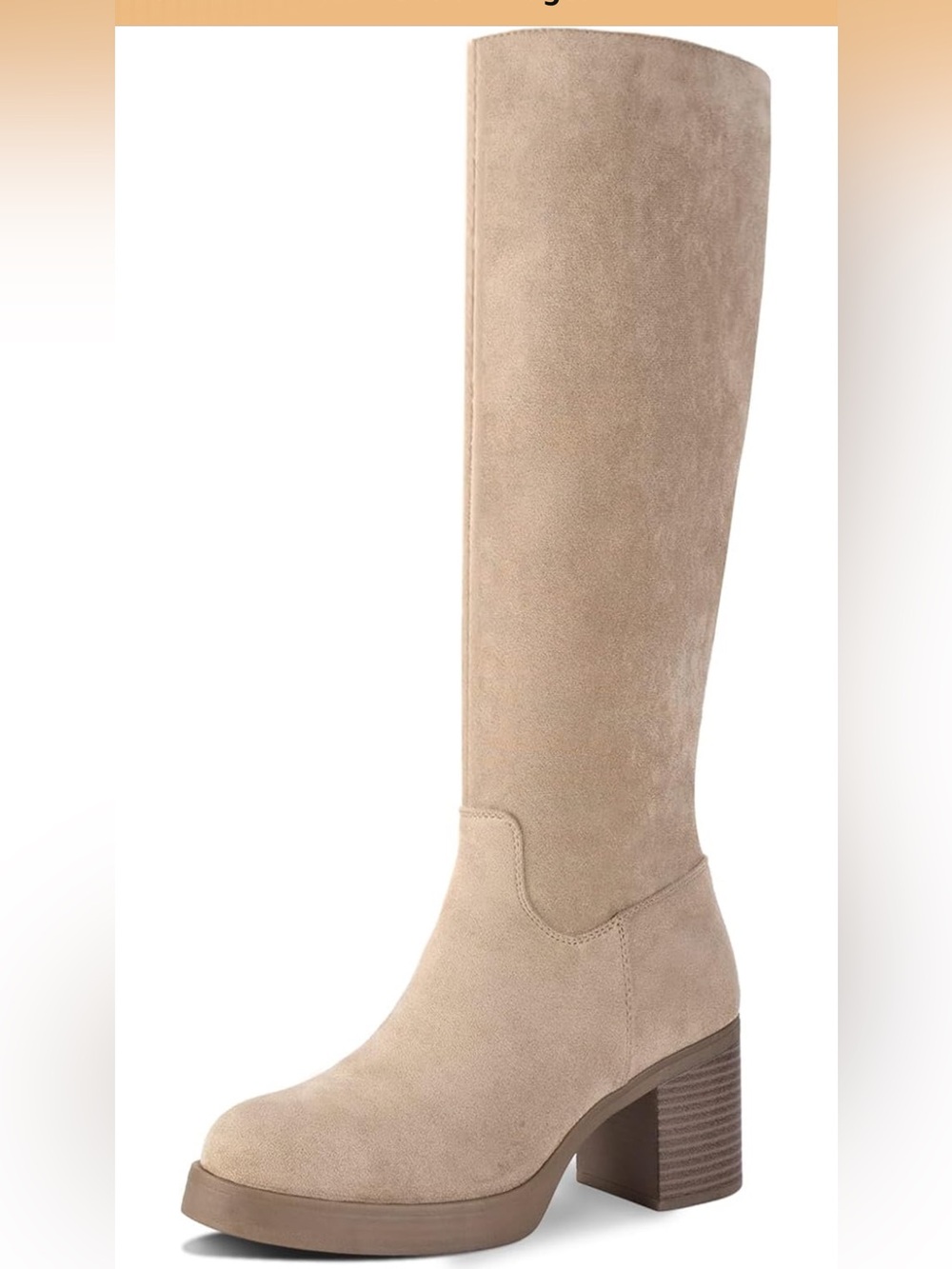 Shoe N Tale Women's Tall Suede Block Heel Boot - Beige